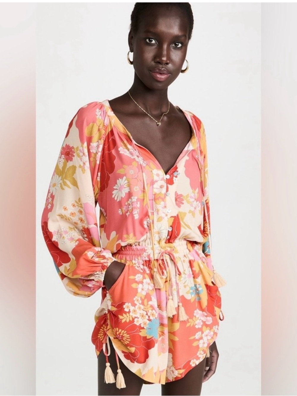 Spell & The Gypsy Tyler Romper Playsuit Chili Cinch Waist Floral size Large